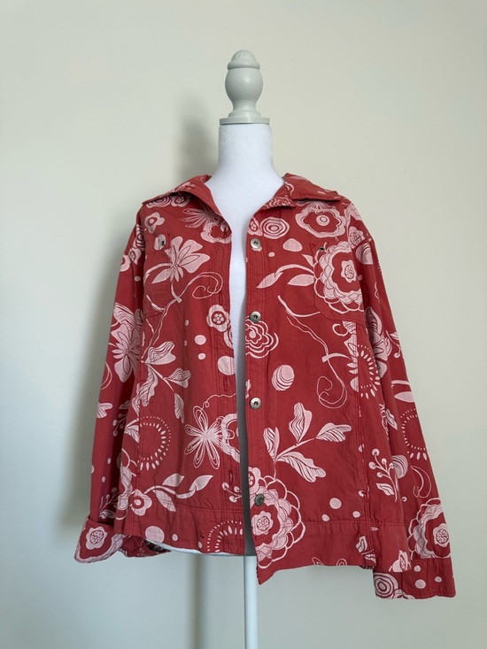 fresh produce Tops - fresh produce Red Floral Button-Up pacific broad cloth jacket NWT size large